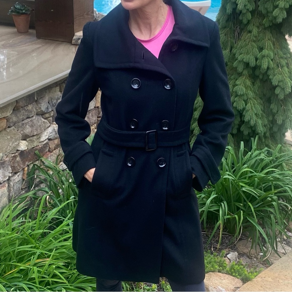 Saks Fifth Avenue Black Double-Breasted Belted Trench Coat